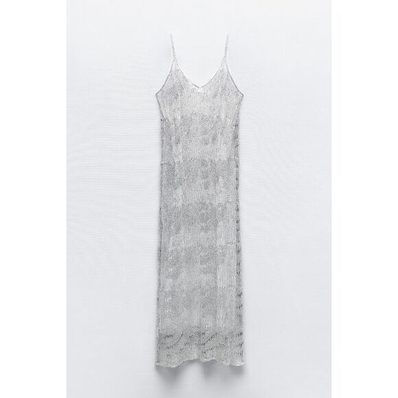 ZARA METALLIC THREAD KNIT SLIP DRESS - Picture 6 of 10